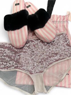 VS Striped Slippers and Shortie Set (NWT/Large)